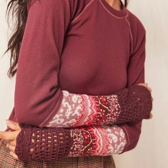 Free People Waffle Knit Long Sleeve Raglan Top - Picture 2 of 4